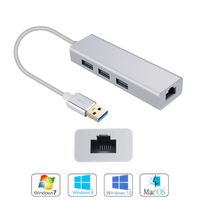 USB to Gigabit Ethernet Adapter with USB 3.0 Hub 3 Ports Supporting 10/100/1000 Mbps Ethernet for MacBook, Mac Pro/Mini, iMac, XPS, Surface Pro, Notebook PC .etc (Silver)