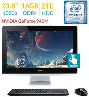 2018 Newest Premium Acer Aspire AZ3 23.8'' Touch FHD (1920x1080) All-in-One Desktop PC, 7th Gen Intel Quad Core i7-7700T 2.9Ghz, 16GB DDR4, 2TB HDD, NVIDIA GeForce 940M, DVD-RW, HDMI, Windows 10
