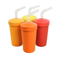 Re-Play Made in The USA 4pk Straw Cups for Baby, Toddler, and Child Feeding - Orange, Sunny Yellow, Red, Yellow (Fall+)