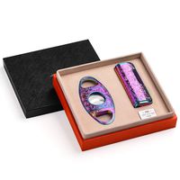 CIGARLOONG Cigar Cutter and Lighter Set Colorful Sharpening Blade Engraved Cigar Guillotine and Retro Carved Lighter