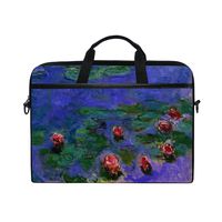 15-Inch Laptop Bag Monet Red Water-Lilies Canvas Shoulder Messenger Sleeve Case Tablet Briefcase