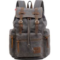 HuaChen Vintage Travel Canvas Leather Backpack,17" Laptop Backpacks Rucksack,Shoulder Camping Hiking Backpacks School Bag Bookbag for Men Women AUGUR (M32_Gray_Large)