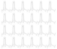 Plastic Easel Stands - 24-Pack Easel Display Stand Plate Holders for Photo, Dish, Art Pieces, Certificates, Placecard - Ideal Wedding, Home, Birthday, Party, Table Decorations - Clear, 5.3 Inches Tall