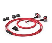 Cynnes In-Ear Wired Hi-Fidelity Earbuds With Tangle Free Flat WireNoise Isolating Stereo Earphones with Microphone for All iPhones Samsung Mobiles Tablets MP3 Players and More (RED)