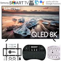Samsung QN65Q900RB 65" Q900 QLED Smart 8K UHD TV with 1 Year Warranty (2019 Model)(Renewed) Flat Wall Mount Bundle with Deco Gear 2.4GHz Wireless Keyboard Smart Remote and 6-Outlet Surge Protector