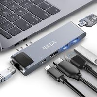 Thunderbolt 3 hub, EKSA 7 in 1 Dual USB C Hub for MacBook Pro 2016/2017/2018 13" and 15", MacBook Air 2018 Adapter with 4K USB C to HDMI, 100W Power Delivery, Ethernet Port,2xUSB3.0,SD/TF Card Reader