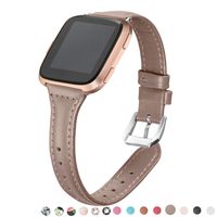bayite Bands Compatible with Fitbit Versa/Fitbit Versa Lite/Fitbit Versa 2, Replacement Accessories Strap Slim Genuine Leather Band Women Men, Tan (5.3"-7.8")