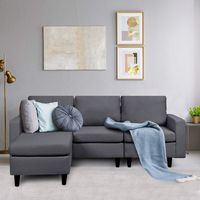 Giantex Convertible Sectional Sofa Couch w/Back Cushion, L-Shaped Sofa Couch Plus Reversible Chaise, Linen Fabric Loveseat Couch for Small Space (Dark Gray)