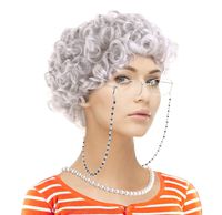 Old Lady Cosplay Set-Grandmother Wig,Wig Caps,Madea Granny Glasses, Eyeglass Retainer Chain,Pearl Necklace(5 Pieces) Fits All (Style-5)