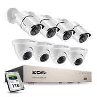 ZOSI 8CH Security Camera System with 1TB Hard Drive H.265+ 8Channel HD-TVI Full 1080P HD Video DVR Recorder and (8) 2.0MP 1080P Weatherproof Bullet and Dome CCTV Cameras with 100ft/65ft Night Vision