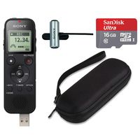 Sony ICD-PX470 Stereo Digital Voice Recorder with Built-in USB Mic, 16GB microSD, and Knox Gear Hardshell Case Audio Recorders (Black)