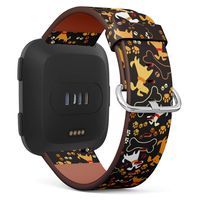 Dog, Bone and Paw - Patterned Leather Wristband Strap Compatible with Fitbit Versa
