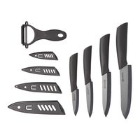 Knife Set Ceramic | Five Piece (Black) 6" Chef Knife, 5" Utility Knife, 4" Fruit Knife, 3" Paring Knife, One Peeler