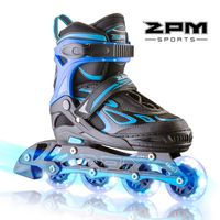 2PM SPORTS Vinal Boys Adjustable Flashing Inline Skates, All Wheels Light Up, Fun Illuminating Skates for Kids and Youths - Azure S