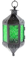Vela Lanterns Hanging Moroccan Style Candle Lantern with Chain, Green