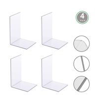 Acrylic Bookends, Clear Plastic Book Stoppers Desktop Organizers for Books, Notebooks, CDs, Perfect for Bedroom Bookshelf Library School Office, 8 x 6 x 5 Inches, 4 Piece/2 Pair