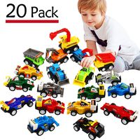 Funcorn Toys Pull Back Car, 20 Pcs Assorted Mini Truck Toy and Race Car Toy Kit Set, Play Construction Vehicle Playset Educational Preschool for Kids Children Party Favors Birthday Game Supplies