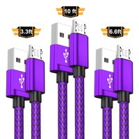 Micro USB Charger Cable 3-Pack (3.3/6.6/10FT),Nylon Braided Charging Power Cord for Samsung Galaxy S7 S6 Edge Plus S6+ S4 7 6,Note 5 4 A7 A9 A10 J5 J7 J8,LG K30 K20,Kindle Fire 8 10 Oasis Paperwhite