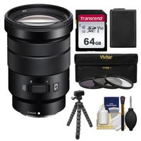 Sony Alpha E-Mount 18-105mm f/4.0 OSS PZ Zoom Lens + 64GB Card + NP-FW50 Battery + Tripod + 3 Filters Kit for A7, A7R, A7S Mark II, A5100, A6000, A6300