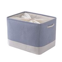 TheWarmHome Storage Basket Large Fabric Basket with Lids Decorative Storage Basket Dog Toy Basket Rectangular Storage Basket with Handles for Clothes Storage (Blue Strip, 20.5L×15.7W×13.8H inch)
