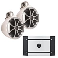 wet sounds ICON8-WFC 8" White Fixed Clamp Tower Speakers & Wet Sounds HT-2 600 Watt Amplifier