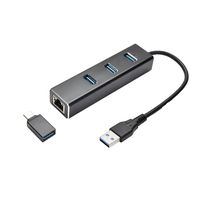 obuolys 3-Port USB 3.0 Aluminum Portable Data Hub with Gigabit Ethernet Port Network Adapter for Mac PC USB Flash Drive and Other Devices