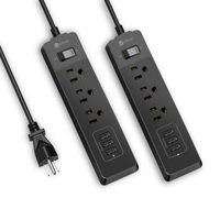 [2 Pack] iClever BoostStrip Power Strip | USB Charger with 3 USB + 3 AC Outlets, 6ft Extension Cord Charging Station - Black