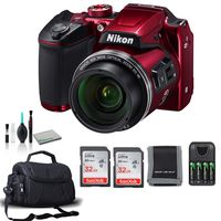 Nikon COOLPIX B500 Digital Point & Shoot Camera (Red) 26508 Bundle with 4X AA Batteries + 2X Sandisk Memory Cards + More