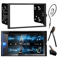 JVC  6.2" Touch Screen Bluetooth CD DVD Car Stereo Receiver Bundle Combo with Metra Dash Installation Trim Kit, Wiring Harness For GM Vehicles, Enrock 22" AM/FM Radio Antenna with Adapter