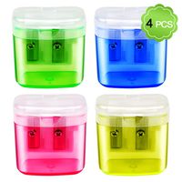 Pencil Sharpener, MENOLY 4 Pack Double Hole Pencil Sharpener Small Pencil Sharpener Manual Hand Pencil Sharpeners with Lid for School Office Home (Pink Yellow Green Blue)