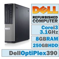 Dell OptiPlex 390 DT/Core i3-2100 @ 3.1 GHz/8GB DDR3/250GB HDD/DVD-RW/Windows 10 Home 64 BIT
