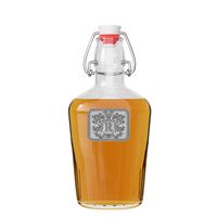 Personalized Swing Top Pocket Flask Glass Bottle- Monogram Initial Pewter Engraved Crest - Novelty for Weddings, Birthdays or any Special Occasions by Fine Occasion - Pick Your Letter (R, 8oz)