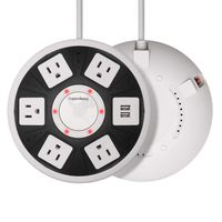 USB Power Strip Surge Protector Widely Space Outlet 6FT Extension Cord 13A ETL Approval Multi Plug 2 USB Fast Charging Port for iPhone iPad Samsung Computer Home Office Round SUPERDANNY