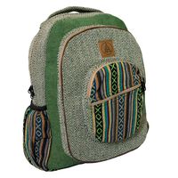 Large Green Hemp Backpack - Pure Natural Hemp Cotton Backpacks for Men & Women - Multi Pocket Organic Himalayan Boho Bag packs for Laptop, Books, Travel & Hiking - Bohemian/Hippie Tribal Bags