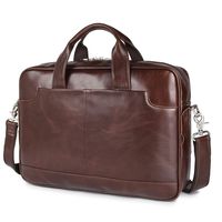 Augus Leather 16" Laptop Briefcase for Men Shoulder BagTravel Messenger Duffle Bags handbag Waterproof Brown
