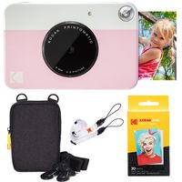 Kodak Printomatic Instant Camera (Pink) Basic Bundle + Zink Paper (20 Sheets) + Deluxe Case + Comfortable Neck Strap