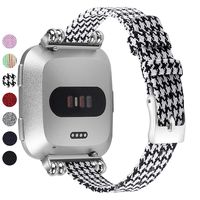 MEFEO Compatible with Fitbit Versa Bands, Woven Fabric Slim Band Narrow Stylish Wristband Replacement Strap for Fitbit Versa/Versa 2/Versa Lite Edition Women (Small, Black/White)