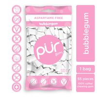 PUR 100% Xylitol Chewing Gum, Bubblegum - Sugar-Free + Aspartame Free, Vegan + non GMO, 55 Count (Pack of 1)