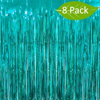 Deruicc 8 Pack Aquamarine Foil Curtains 3ft x 8ft Tinsel Fringe Curtains Shimmer Curtain Birthday Wedding Party Christmas Photo Booth Backdrop Decorations