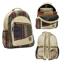 Natural Large Hemp Backpack - Blue Bag & Durable Anti Theft Travel Bag - Multi Color Stripe/Yoga/Hippie/Bohemian/Music Festival/Eco-Friendly/College Student Notebook Bag