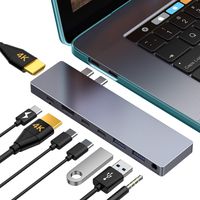 USB C Hub,GIKERSY 8-in-1 USB C Docking Station Compatible with MacBook Pro 2019,2018-2016 13''/15'' with case,2 HDMI 4K,USB-C 87W Power Delivery,2USB-C Data Ports,2USB 3.0 Ports,3.5mm Audio Jack