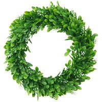 ElaDeco 15" Faux Boxwood Wreath Artificial Green Leaves Wreath for Front Door Wall Hanging Window Wedding Party Decoration