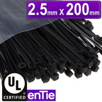 enTie Black Cable Ties 2.5mm x 200mm Nylon 66 UL Approved [100 Pack]