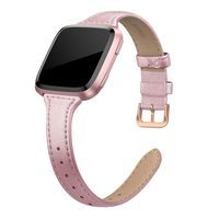 SWEES Leather Bands Compatible with Fitbit Versa 2 / Fitbit Versa Lite & SE/Fitbit Versa, Slim Thin Genuine Leather Replacement Strap for Versa Women (5.5" - 7.9"), Black, Champagne, Rose Gold, Tan