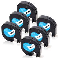 Absonic 91331 S0721660 Plastic Letratag Refills Labeling Tapes Compatible for DYMO LetraTag Plus LT-100H LT-100T LT-110T QX 50 XR XM 2000 Label Maker (1/2" x 13', 12mm x 4m, Black on White) - 6 Pack