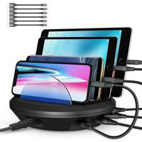 Charging Station, AHRISE Docking Station with 4 USB Ports and Phone Dock Stand Compatible Samsung, iPhone, Ipad, 6.8A/34W, 6-pcs Cables Included, ETL Certified, Black