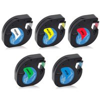 Replace for DYMO LetraTag Label Tape Plastic Refills 91331 91332 91333 91334 91335 Compatible for Dymo LetraTag Label Maker, Black Print on White, Yellow, Red, Green, Blue, 1/2" x 13', 5 Pack