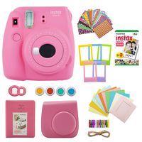 Fujifilm INSTAX Mini 9 Instant Camera (Flamingo Pink) with Twin Instant Film Pack (20 Shots) and 7-1 Accessory Gift Bundle (3 Items)