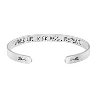 Joycuff Wake Up Kick Ass Repeat Bracelet Funny Mantra Cuff Bangle for Women