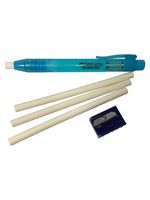 Faber-Castell Pen Mechanical Stick Retractable Eraser Set with 2 Extra Refills + 1 FREE Faber-Castell Sharpener(assorted colors) (Blue)
